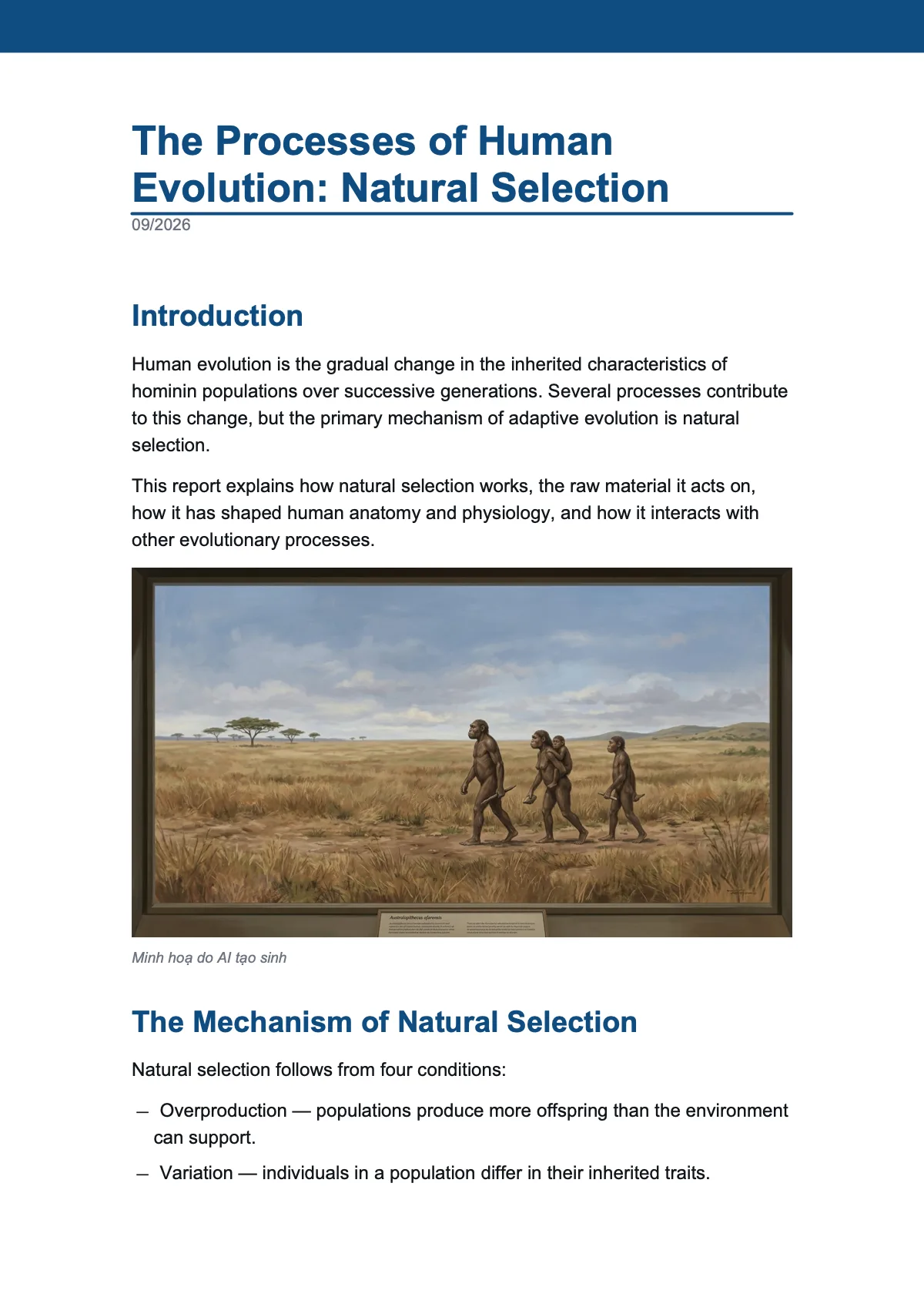 The Processes of Human Evolution: Natural Selection — page 1 of 6