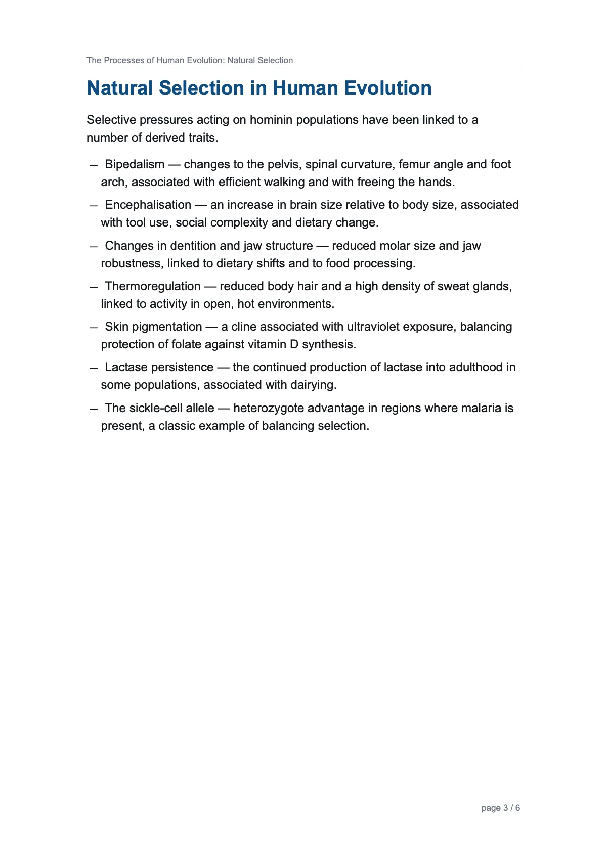 The Processes of Human Evolution: Natural Selection — page 3 of 6